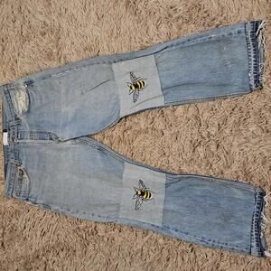 Free People Barber Bee’s Knees Embroidered Vintage Jeans L